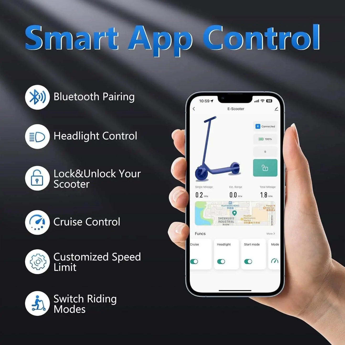 ESMAX Electric Scooter 500W 22mph Adult APP Smart Scooter 28miles Shock-absorbing Anti-skid Folding Electric Scooter