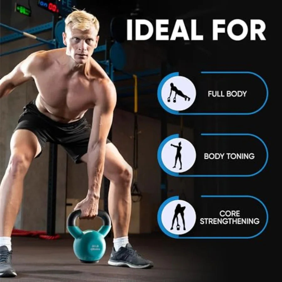 Professional Grade Kettlebell Sets for Home Workout - Cast Iron Kettlebells in Black with Protective Bottom for Men Women Stren