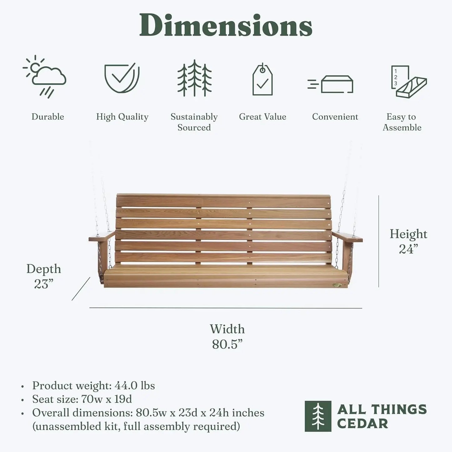 6ft Natural Wood Porch Swing Outdoor Patio Furniture, Customized