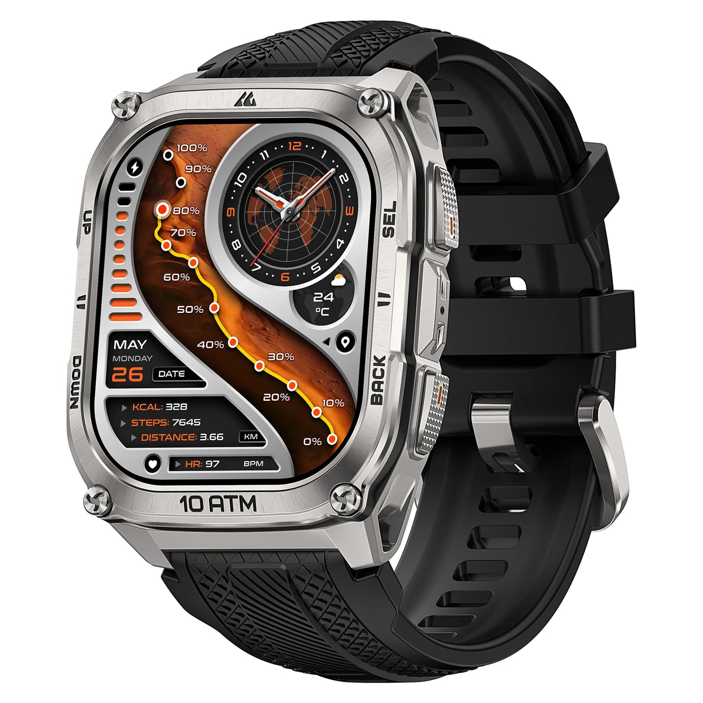 Tank M4 Smart Watch Stainless Steel 6-Sat GPS Offline Maps 10ATM Waterproof 45M Dive 24/7 Health Monitor for Android iOS