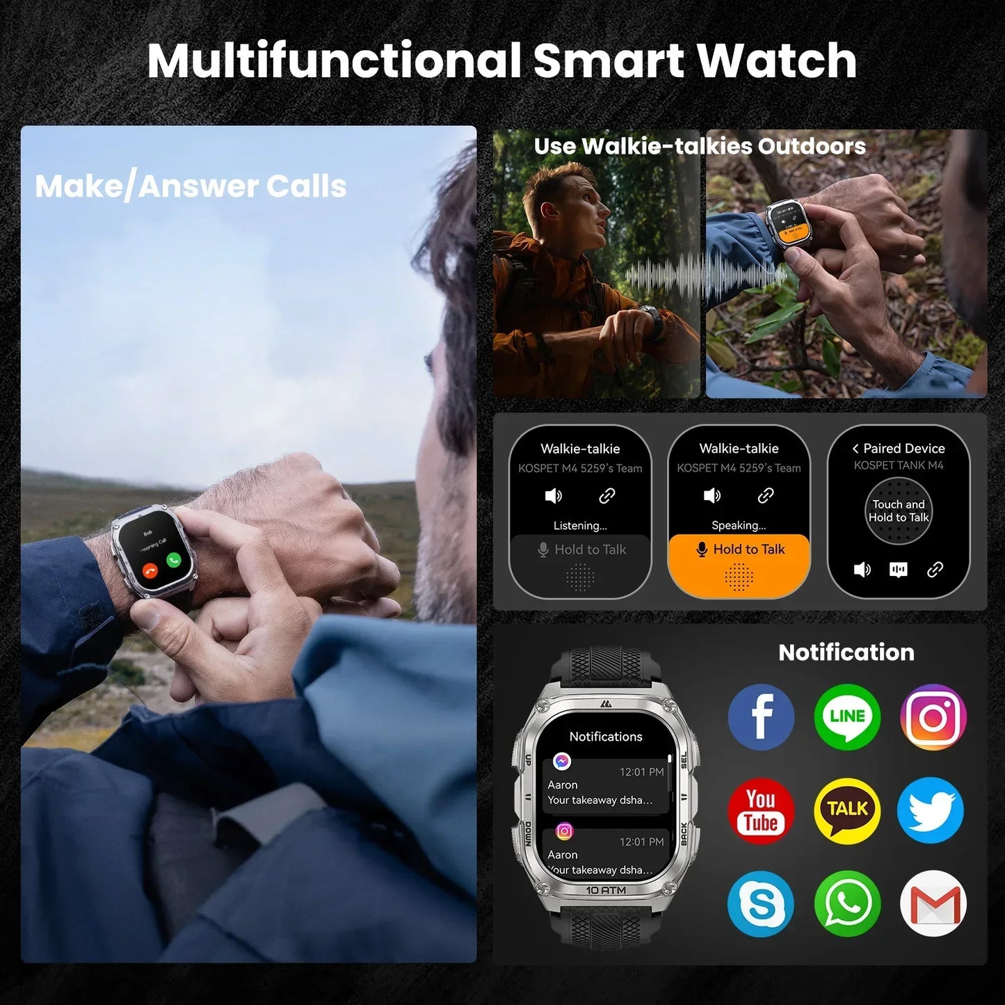 Tank M4 Smart Watch Stainless Steel 6-Sat GPS Offline Maps 10ATM Waterproof 45M Dive 24/7 Health Monitor for Android iOS