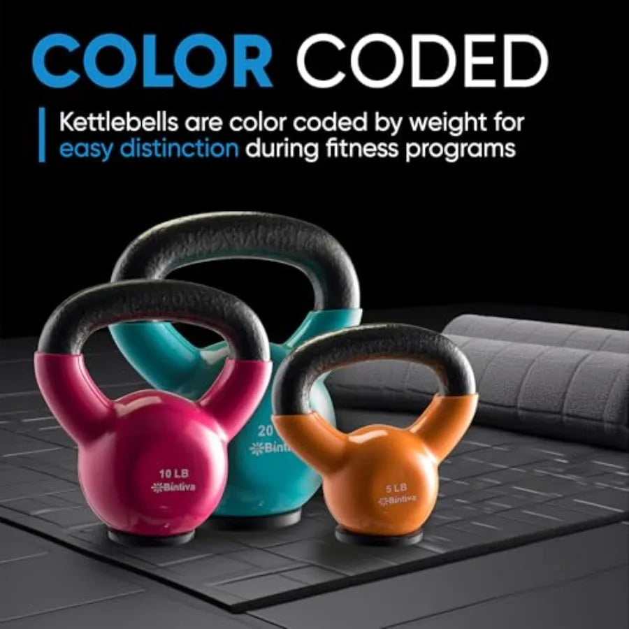 Professional Grade Kettlebell Sets for Home Workout - Cast Iron Kettlebells in Black with Protective Bottom for Men Women Stren