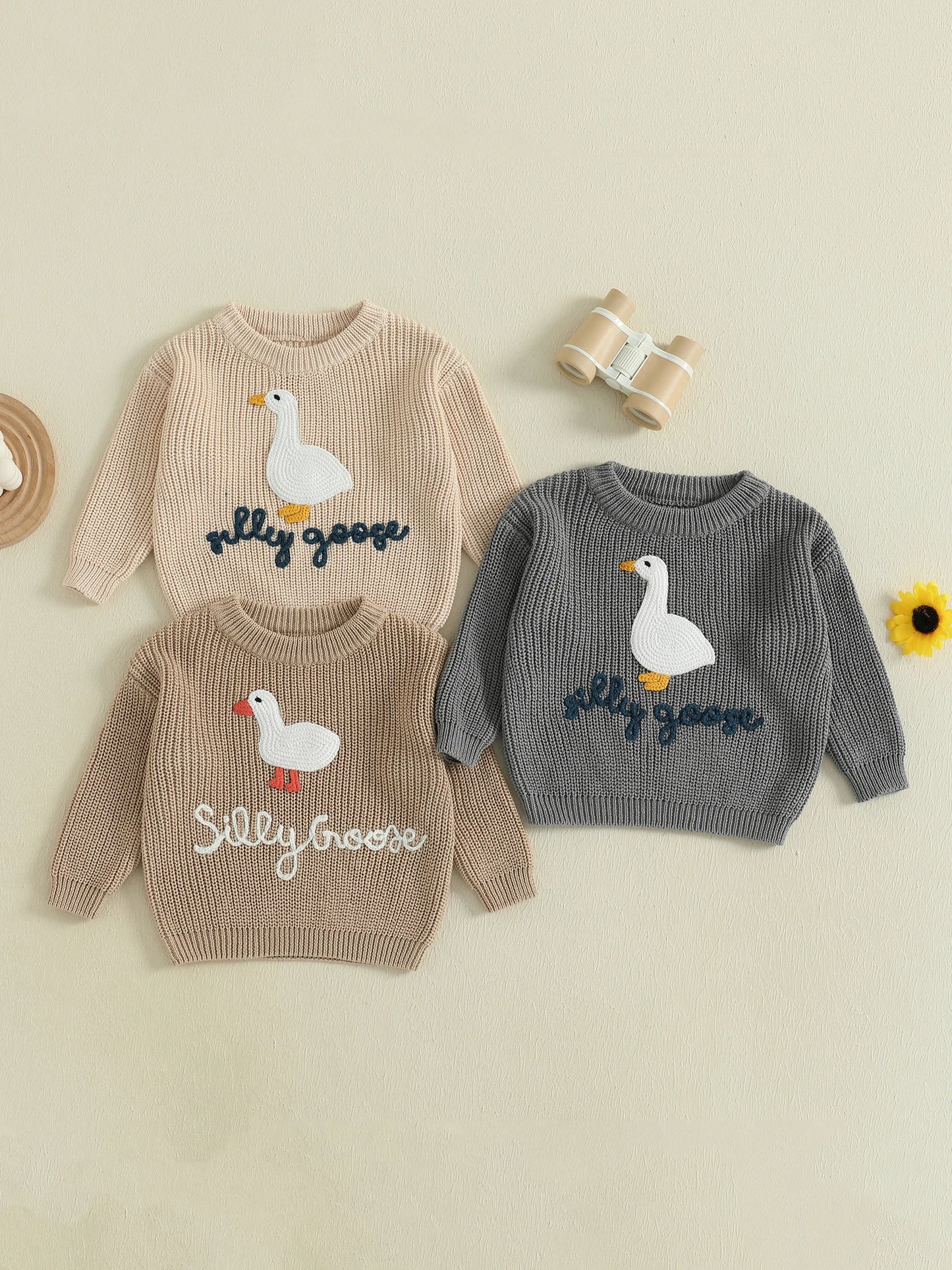 Infant Toddler Duck Sweater Cute Animal Embroidered Crewneck Long Sleeve Pullover Cozy Knit Tops for Baby Boys Girls