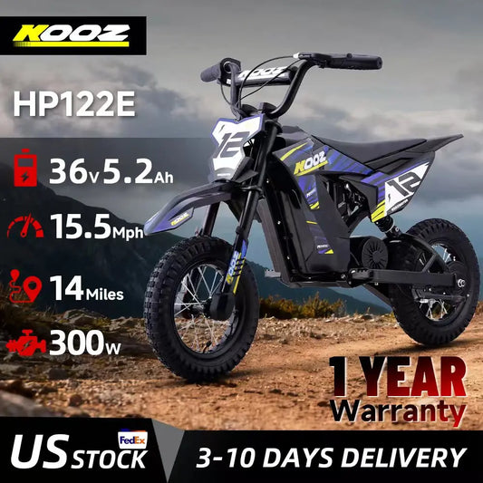 HP122E 36V 300W Electric Dirt Bike  for Kids, 3 Speed Modes, Electric Motorcycle Up to 15.5 MPH & 14 Miles Long-Range.