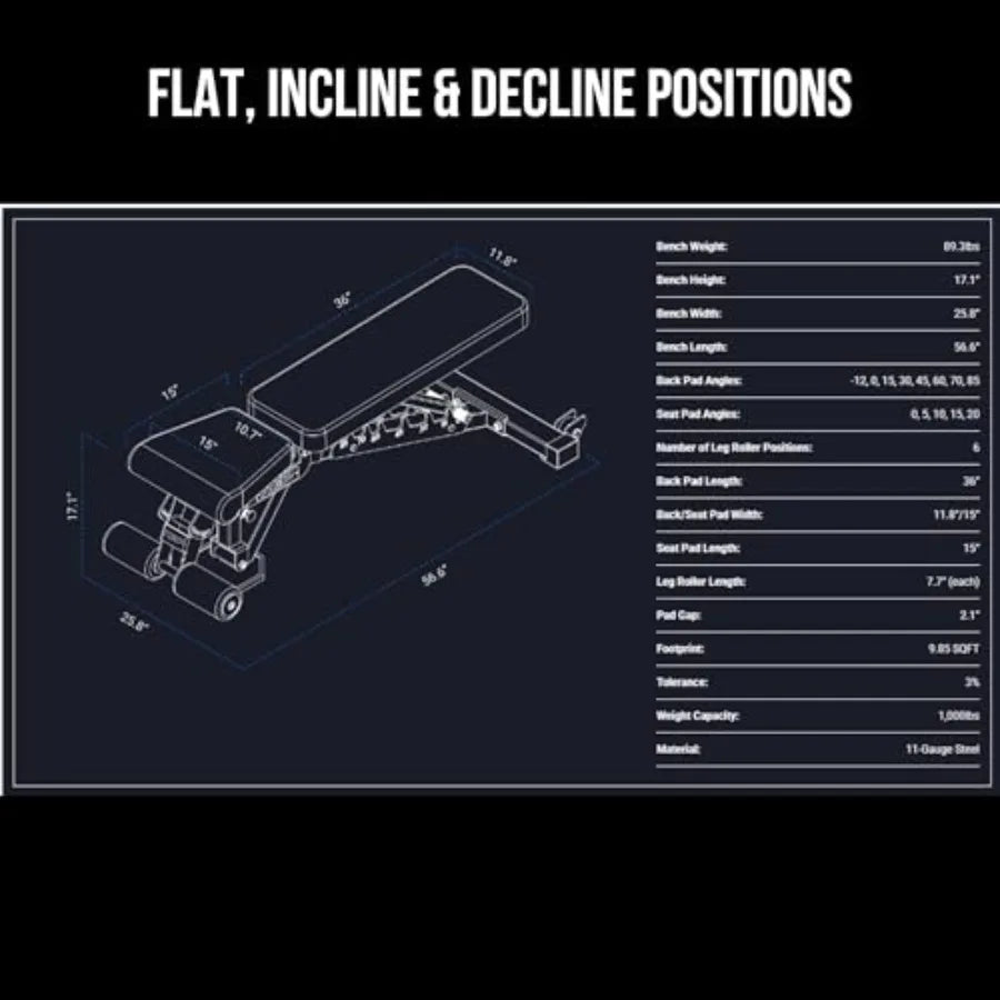 Fitness Adjustable Bench AB-3000 FID Flat/Incline/Decline