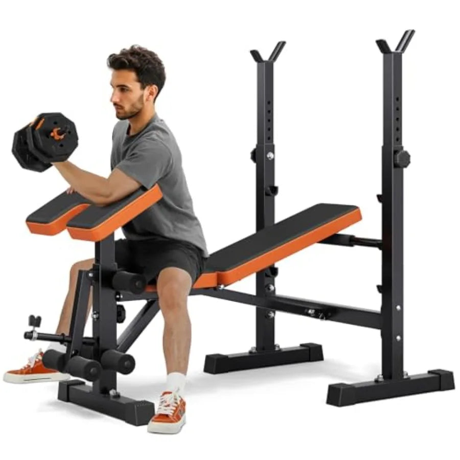 700LBS 6-in-1 Foldable Weight Bench Set - Adjustable Workout Bench with Bench Press Rack, Preacher Curl, Leg Developer & Squat R