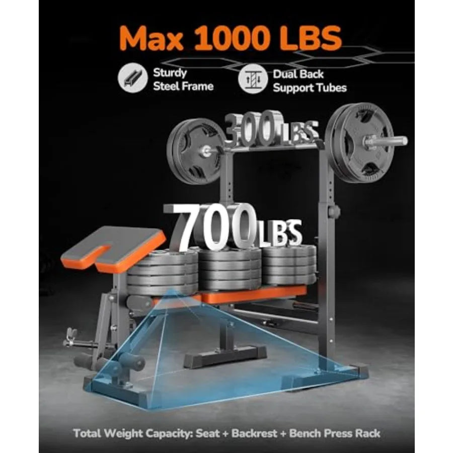 700LBS 6-in-1 Foldable Weight Bench Set - Adjustable Workout Bench with Bench Press Rack, Preacher Curl, Leg Developer & Squat R