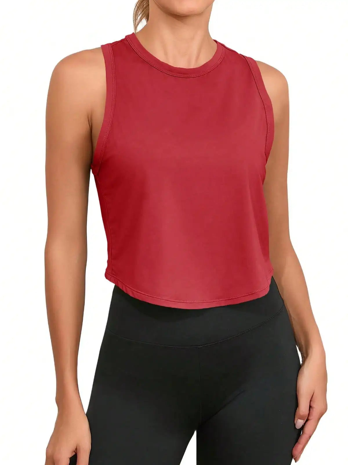 Women's Workout Cropped Tank Tops Racerback Sleeveless Crewneck Running Yoga Active Shirts