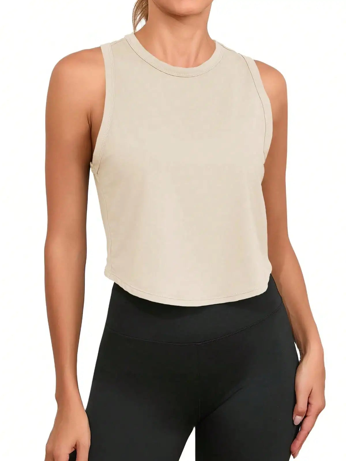 Women's Workout Cropped Tank Tops Racerback Sleeveless Crewneck Running Yoga Active Shirts