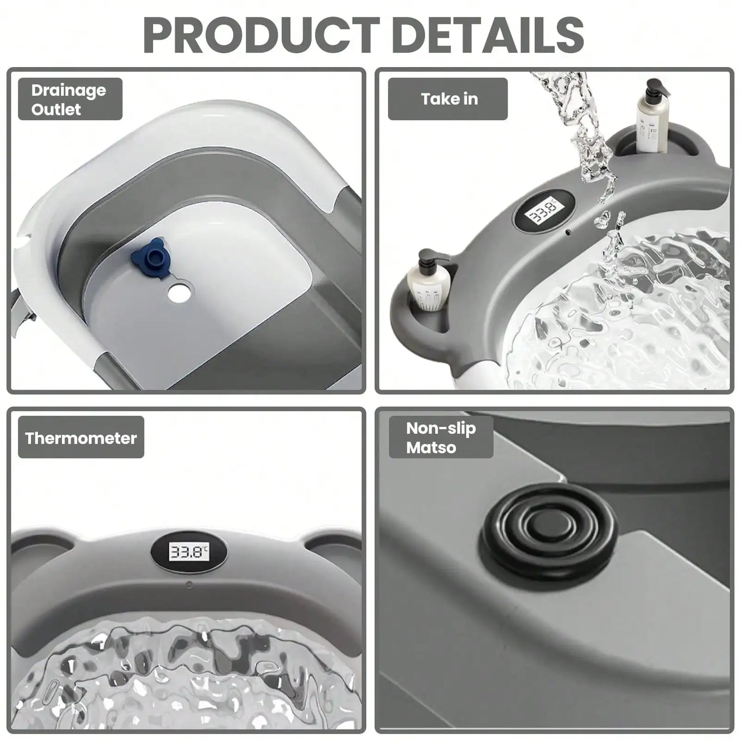 Portable Travel Bathtub, Collapsible Baby Bathtub, with Thermometer & 1 Soft Floating Cushion, with Drain Hole,For Baby 0-36 Month