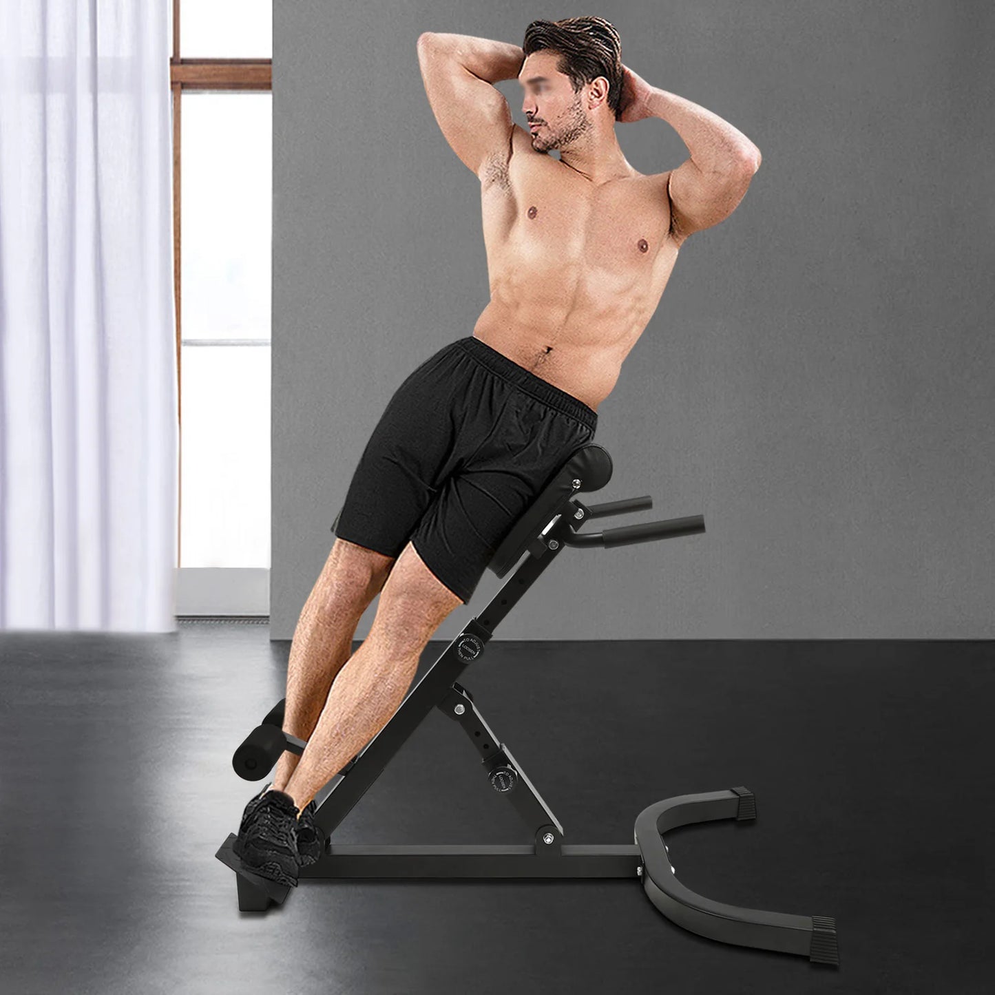 103*70*113 cm/ 40.55*27.55*44.48 in Black Home Fitness Workout Roman Chair Hyperextension Back Extension Bench Adjustable