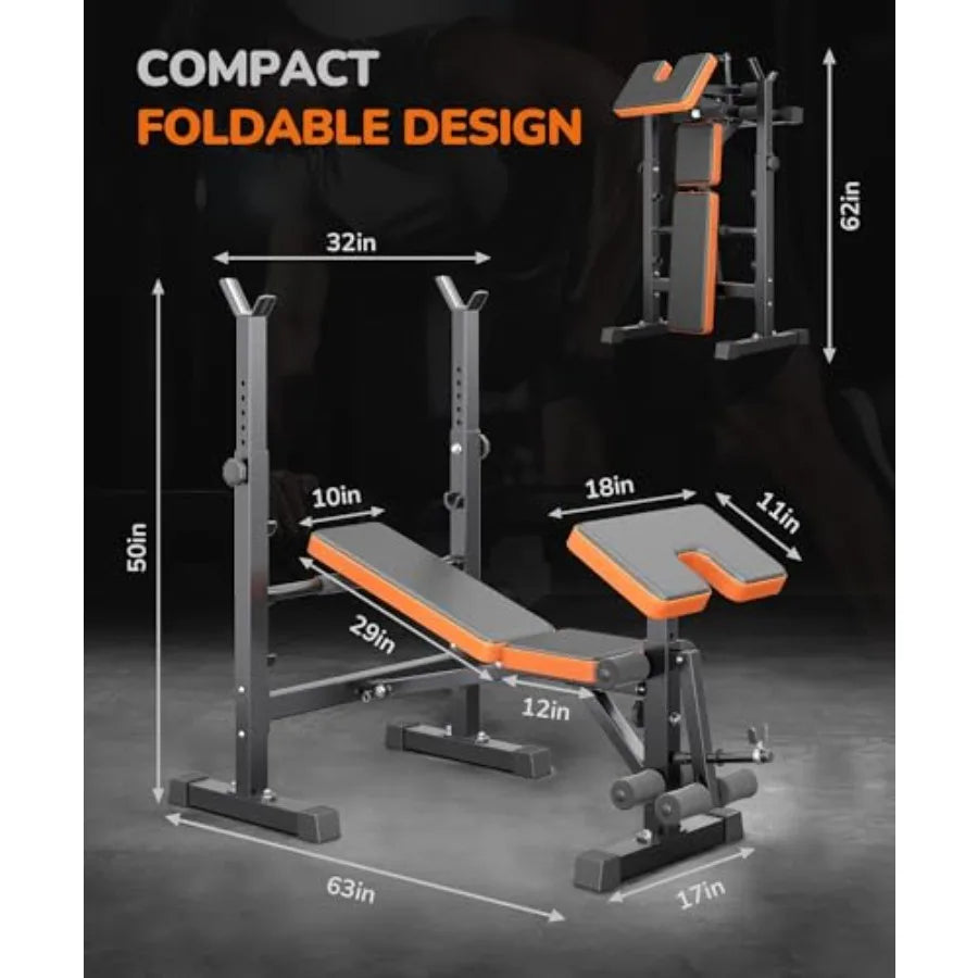 700LBS 6-in-1 Foldable Weight Bench Set - Adjustable Workout Bench with Bench Press Rack, Preacher Curl, Leg Developer & Squat R