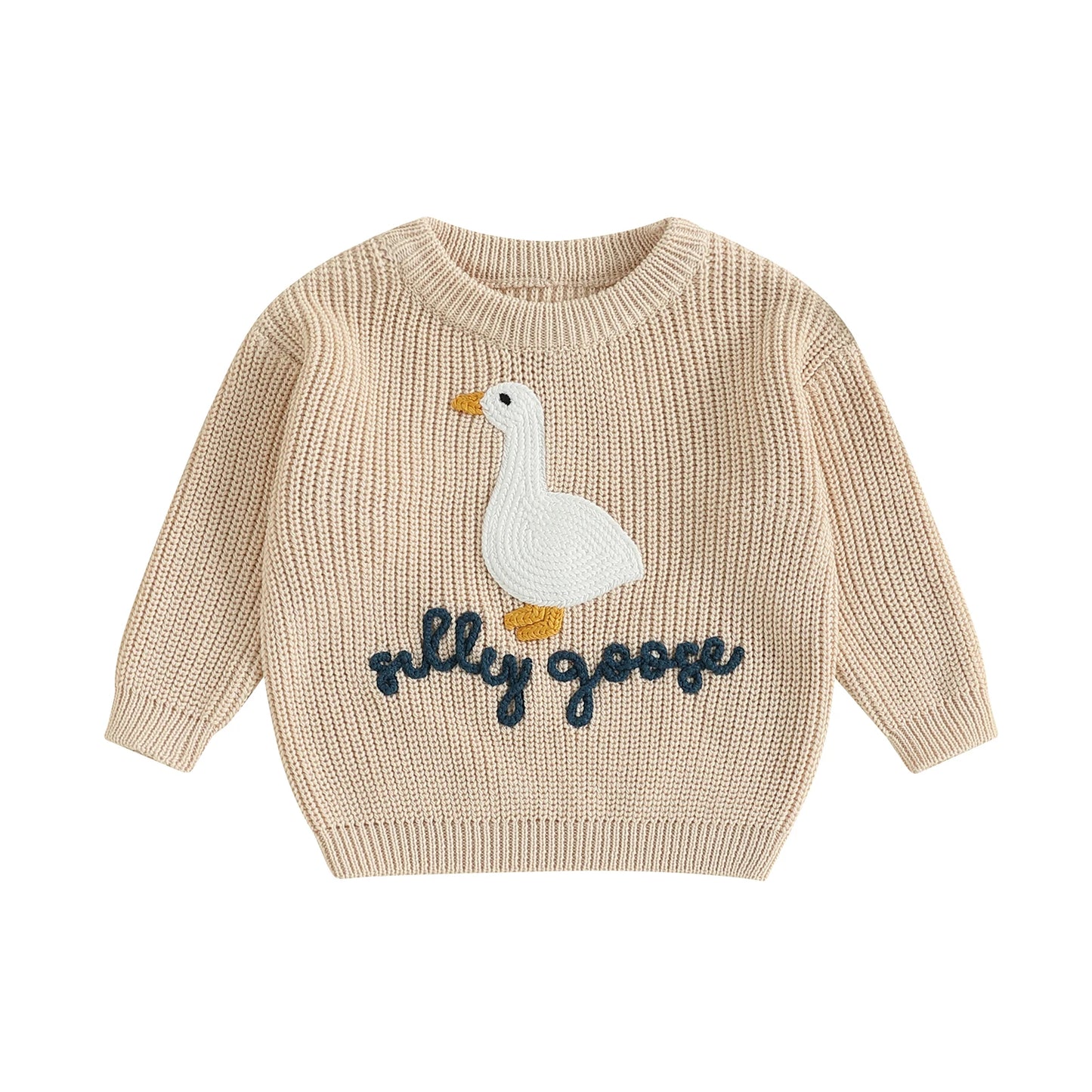 Infant Toddler Duck Sweater Cute Animal Embroidered Crewneck Long Sleeve Pullover Cozy Knit Tops for Baby Boys Girls
