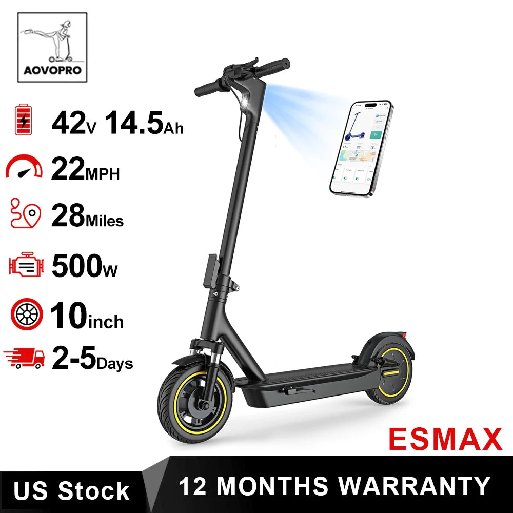 ESMAX Electric Scooter 500W 22mph Adult APP Smart Scooter 28miles Shock-absorbing Anti-skid Folding Electric Scooter