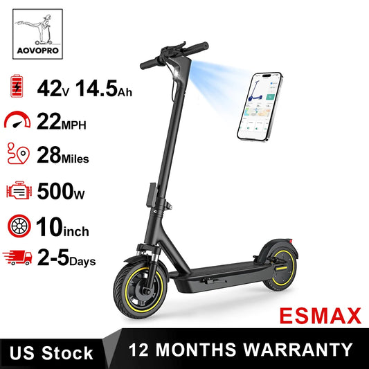 ESMAX Electric Scooter 500W 22mph Adult APP Smart Scooter 28miles Shock-absorbing Anti-skid Folding Electric Scooter