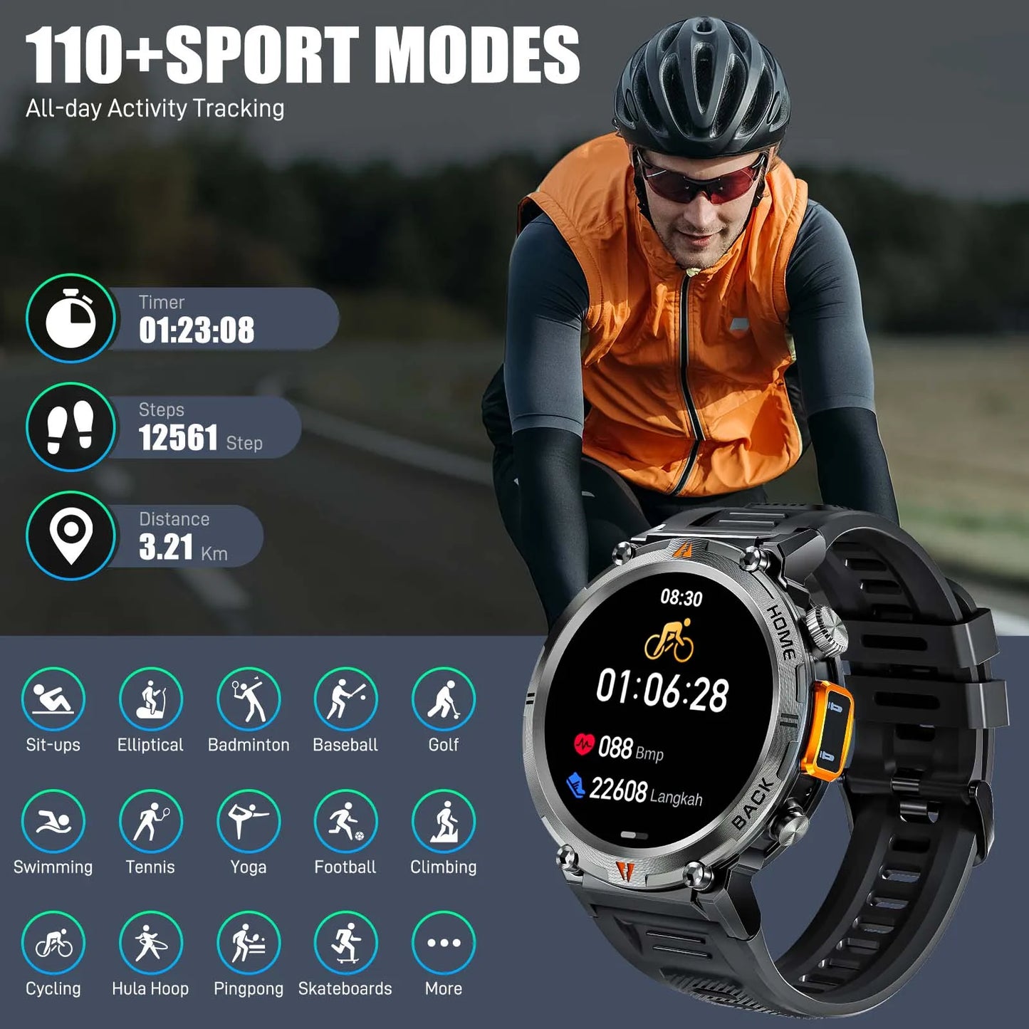 KE3 2025 New Bluetooth Call smartwatch for men Full Touch Screen With Health Monitor heart rate Flashlight Smart watch