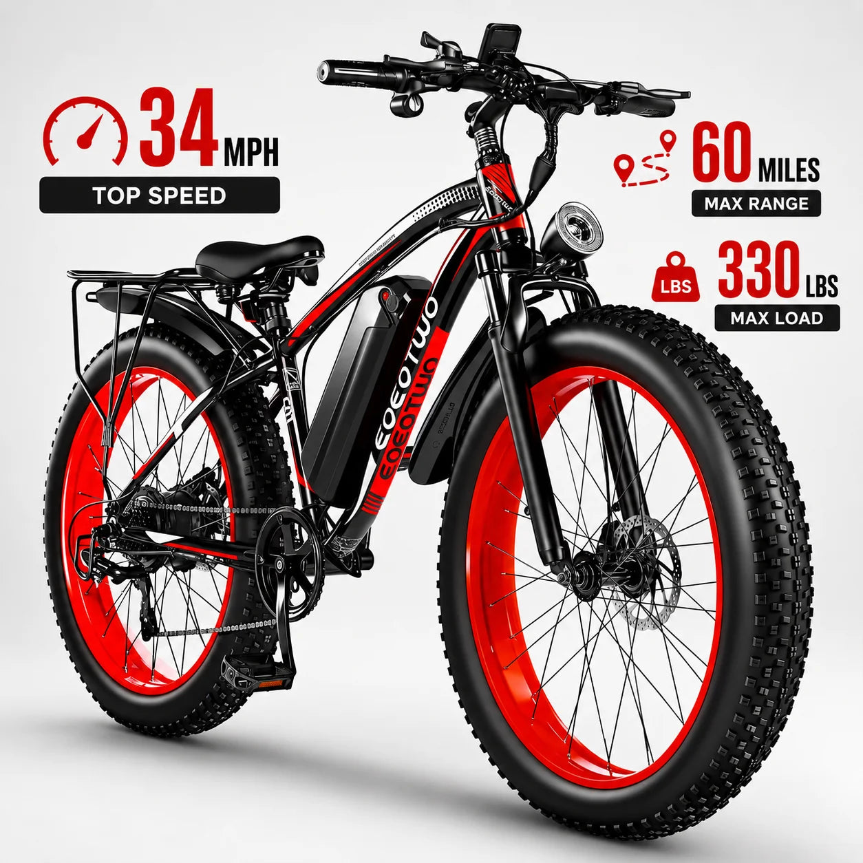 1500W Fat Tire Electric Bike for Adults 26"x4.0 All Terrain Ebike 34MPH Fast Mountain E-Bike 48V Long Range Snow Beach Bicycle