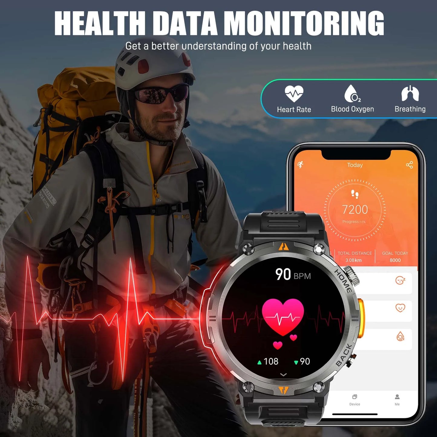 KE3 2025 New Bluetooth Call smartwatch for men Full Touch Screen With Health Monitor heart rate Flashlight Smart watch