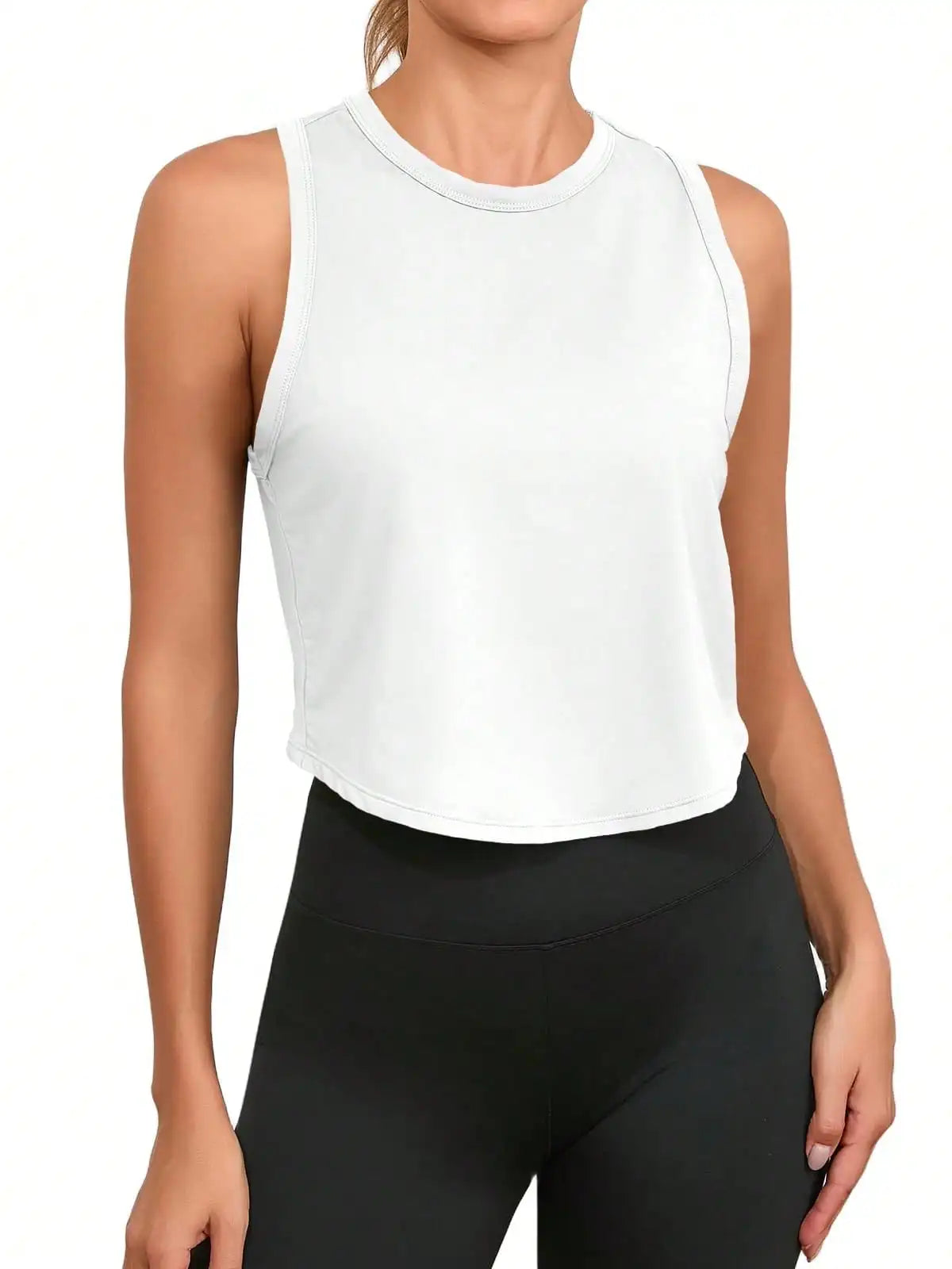 Women's Workout Cropped Tank Tops Racerback Sleeveless Crewneck Running Yoga Active Shirts
