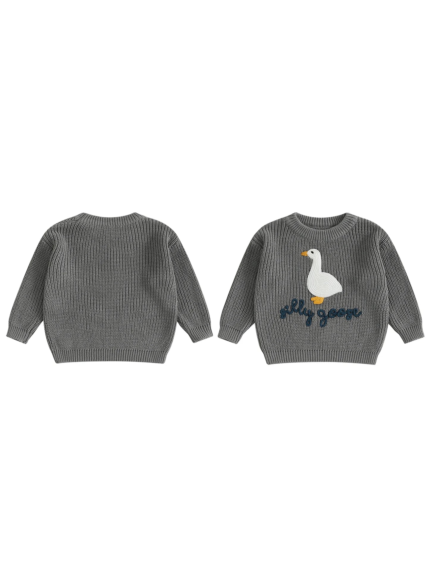 Infant Toddler Duck Sweater Cute Animal Embroidered Crewneck Long Sleeve Pullover Cozy Knit Tops for Baby Boys Girls