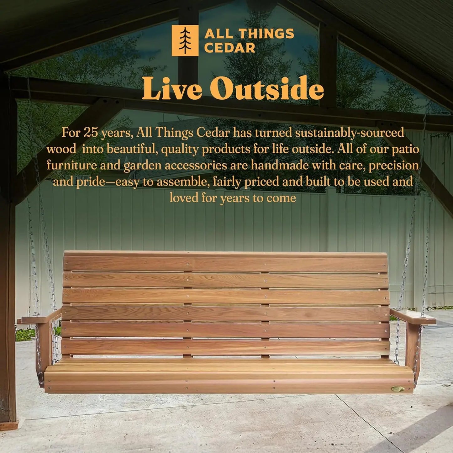 6ft Natural Wood Porch Swing Outdoor Patio Furniture, Customized