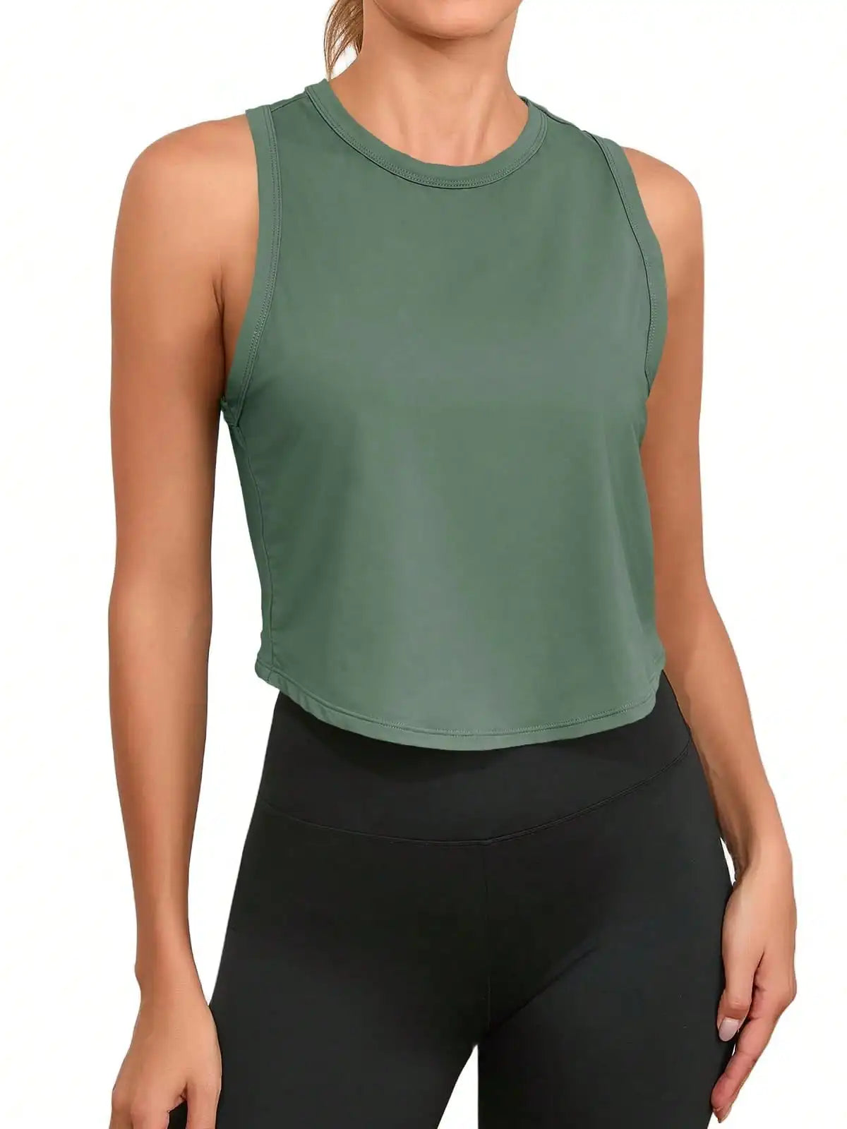 Women's Workout Cropped Tank Tops Racerback Sleeveless Crewneck Running Yoga Active Shirts