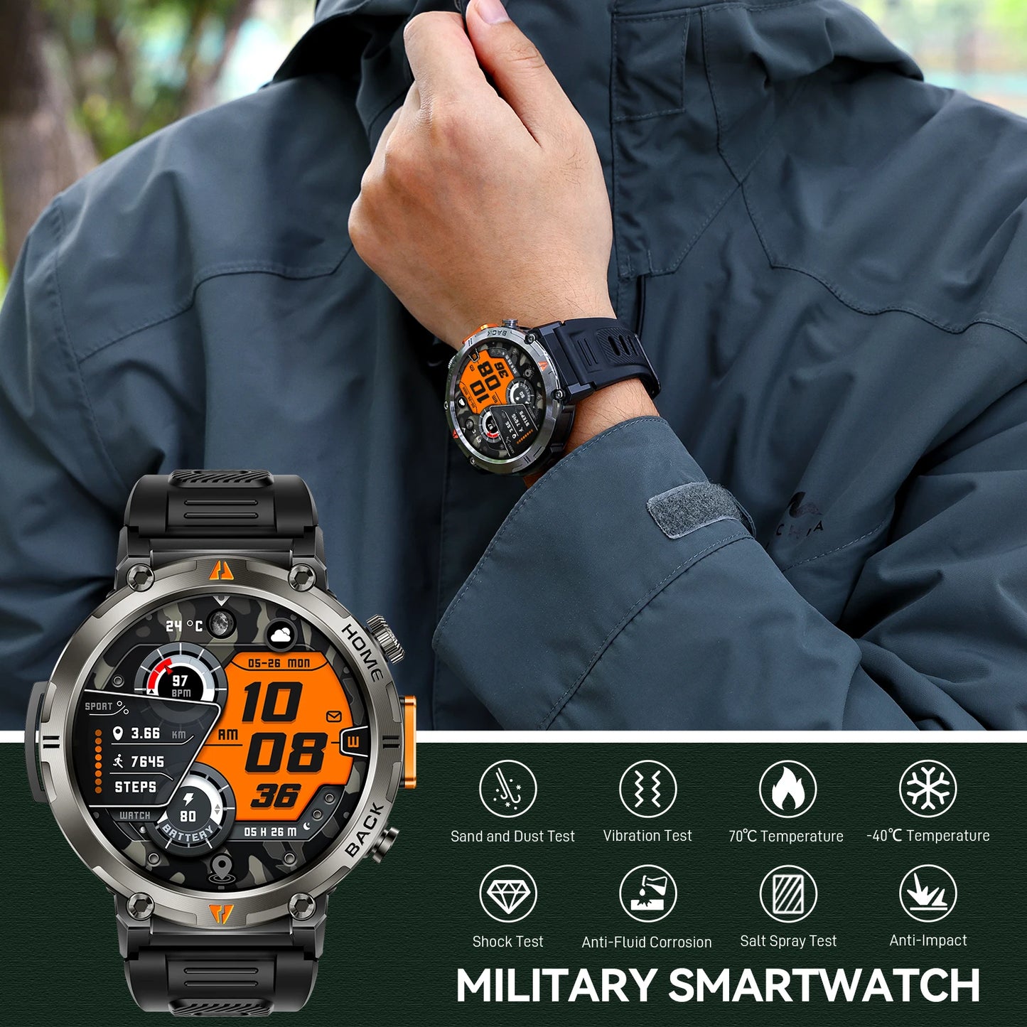 KE3 2025 New Bluetooth Call smartwatch for men Full Touch Screen With Health Monitor heart rate Flashlight Smart watch