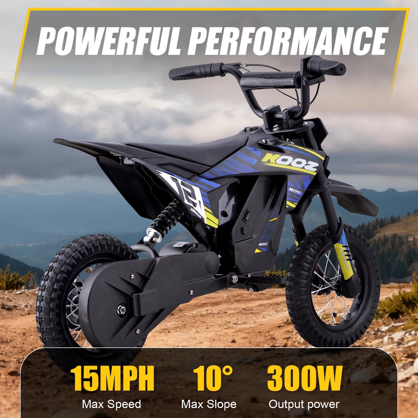 HP122E 36V 300W Electric Dirt Bike  for Kids, 3 Speed Modes, Electric Motorcycle Up to 15.5 MPH & 14 Miles Long-Range.