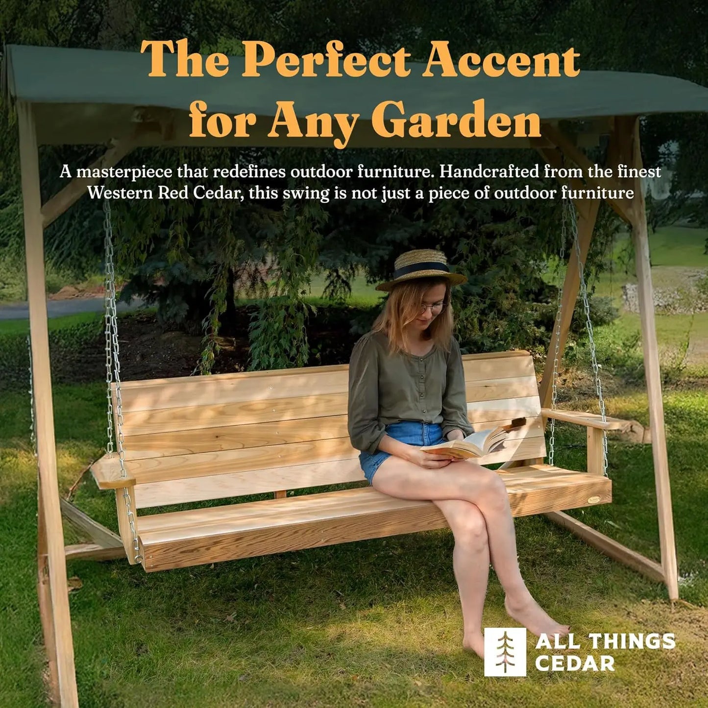 6ft Natural Wood Porch Swing Outdoor Patio Furniture, Customized