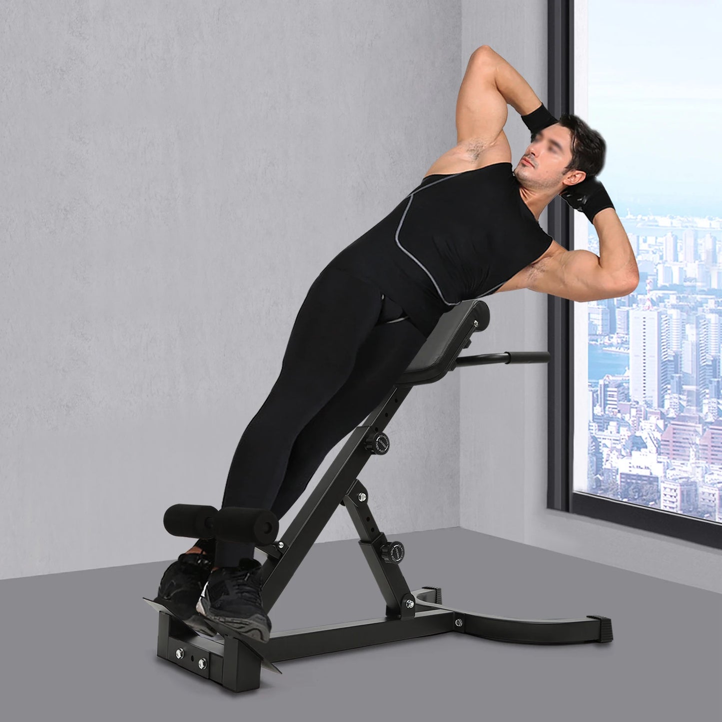 103*70*113 cm/ 40.55*27.55*44.48 in Black Home Fitness Workout Roman Chair Hyperextension Back Extension Bench Adjustable