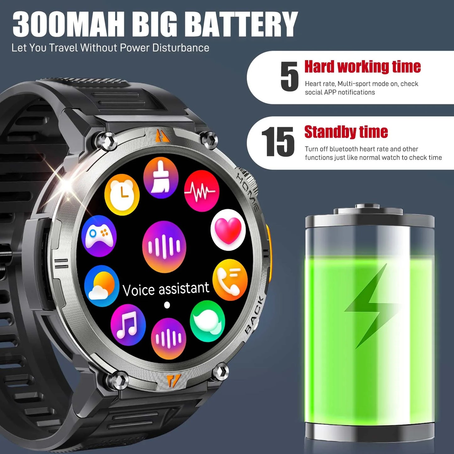 KE3 2025 New Bluetooth Call smartwatch for men Full Touch Screen With Health Monitor heart rate Flashlight Smart watch