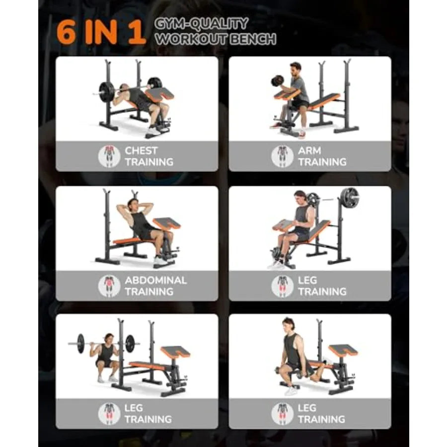 700LBS 6-in-1 Foldable Weight Bench Set - Adjustable Workout Bench with Bench Press Rack, Preacher Curl, Leg Developer & Squat R