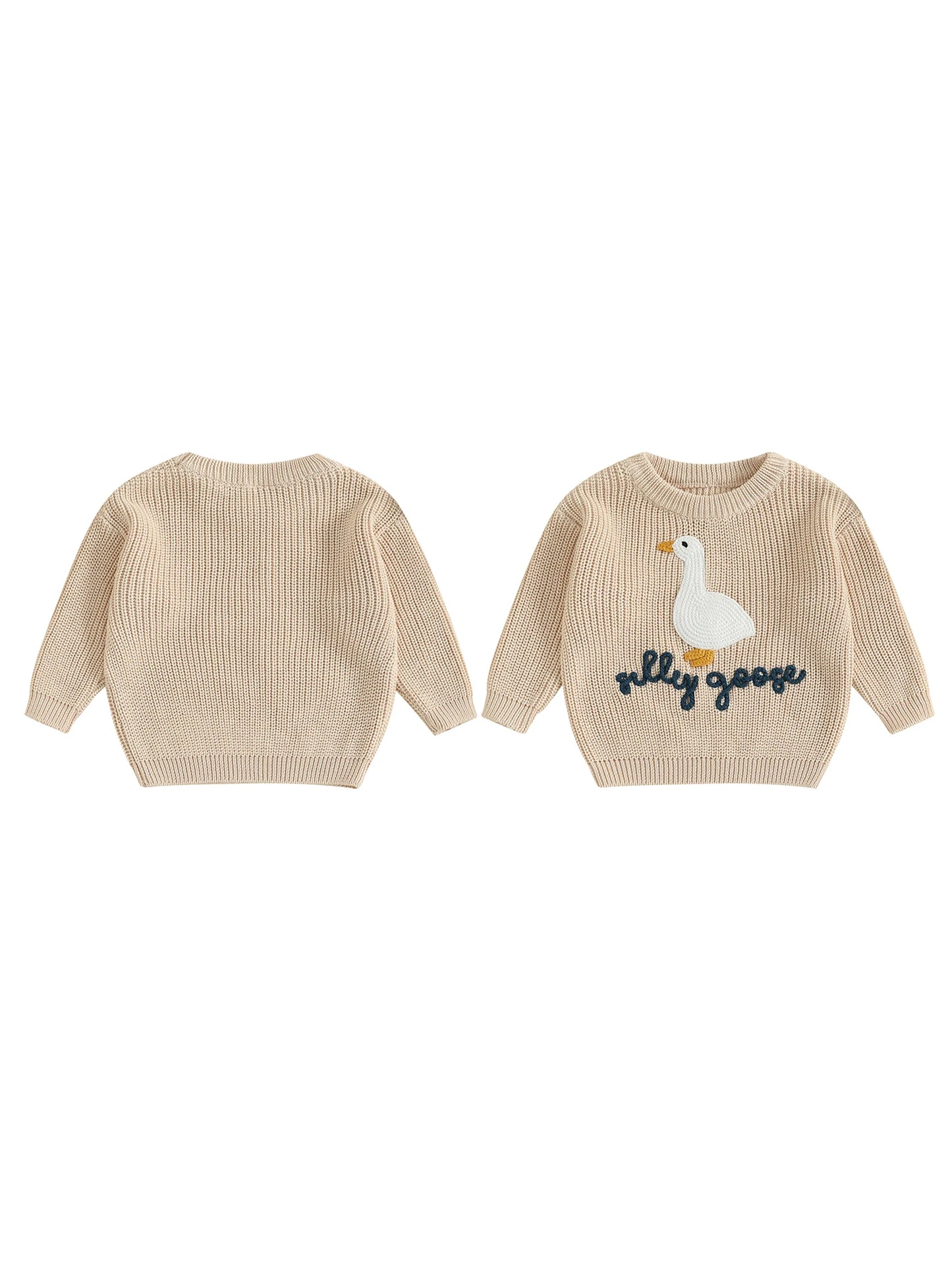Infant Toddler Duck Sweater Cute Animal Embroidered Crewneck Long Sleeve Pullover Cozy Knit Tops for Baby Boys Girls
