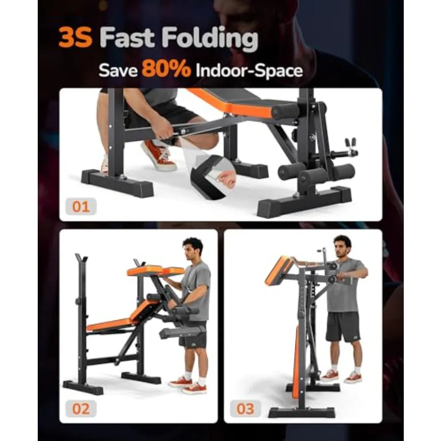 700LBS 6-in-1 Foldable Weight Bench Set - Adjustable Workout Bench with Bench Press Rack, Preacher Curl, Leg Developer & Squat R