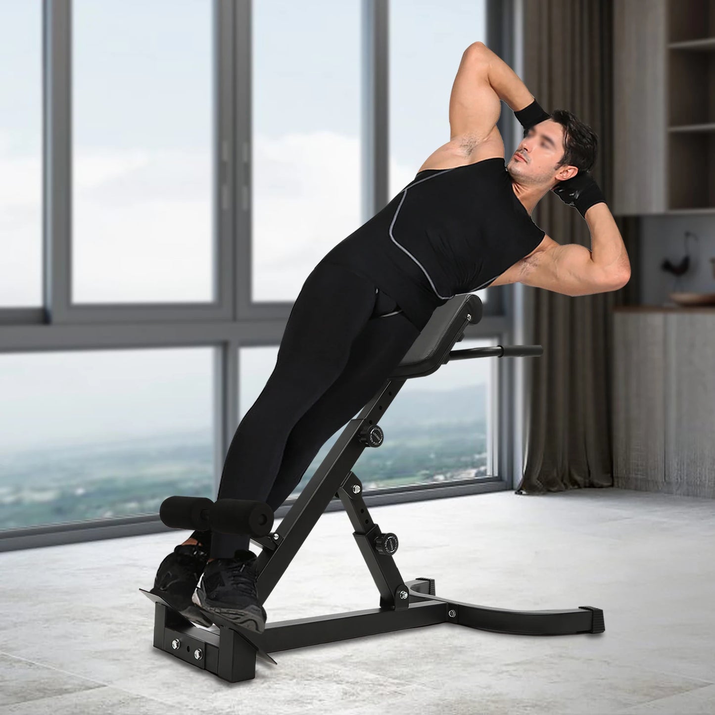 103*70*113 cm/ 40.55*27.55*44.48 in Black Home Fitness Workout Roman Chair Hyperextension Back Extension Bench Adjustable