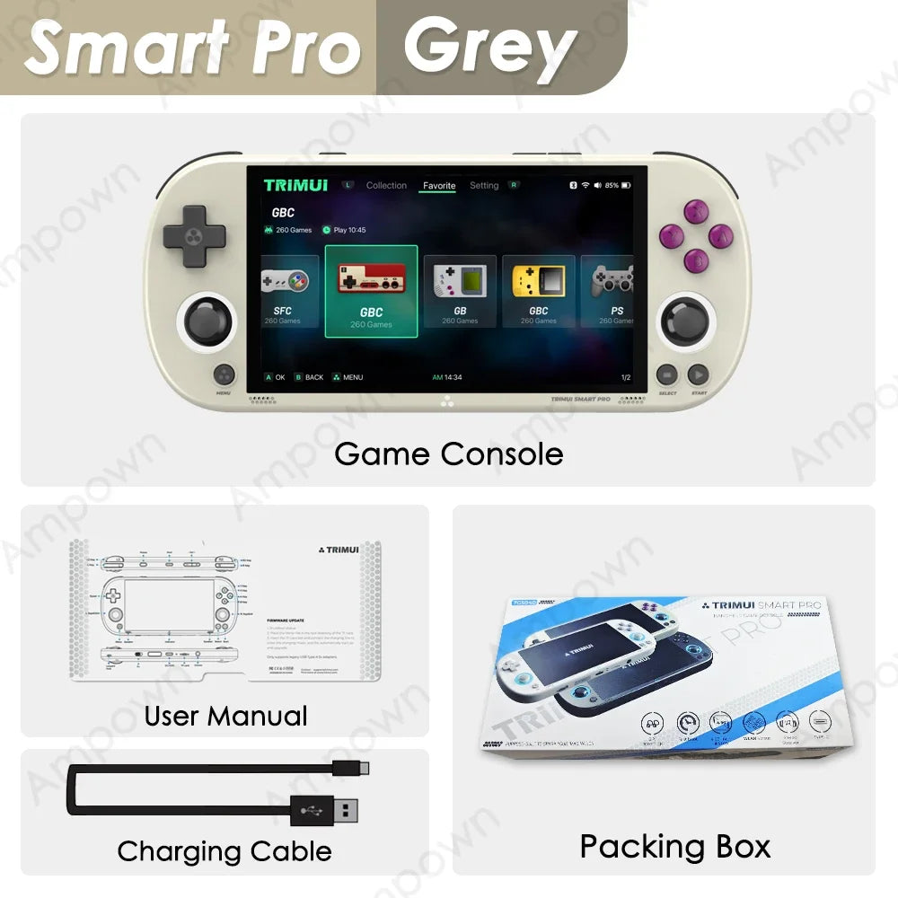 Smart Pro Handheld Game Console 4.96'' IPS Screen Linux System Joystick RGB Lighting Trimui Retro Video Game Console Gift