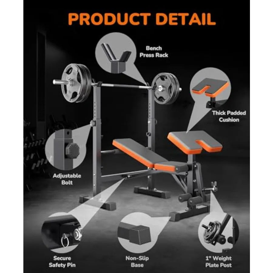 700LBS 6-in-1 Foldable Weight Bench Set - Adjustable Workout Bench with Bench Press Rack, Preacher Curl, Leg Developer & Squat R