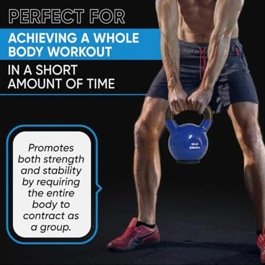 Professional Grade Kettlebell Sets for Home Workout - Cast Iron Kettlebells in Black with Protective Bottom for Men Women Stren