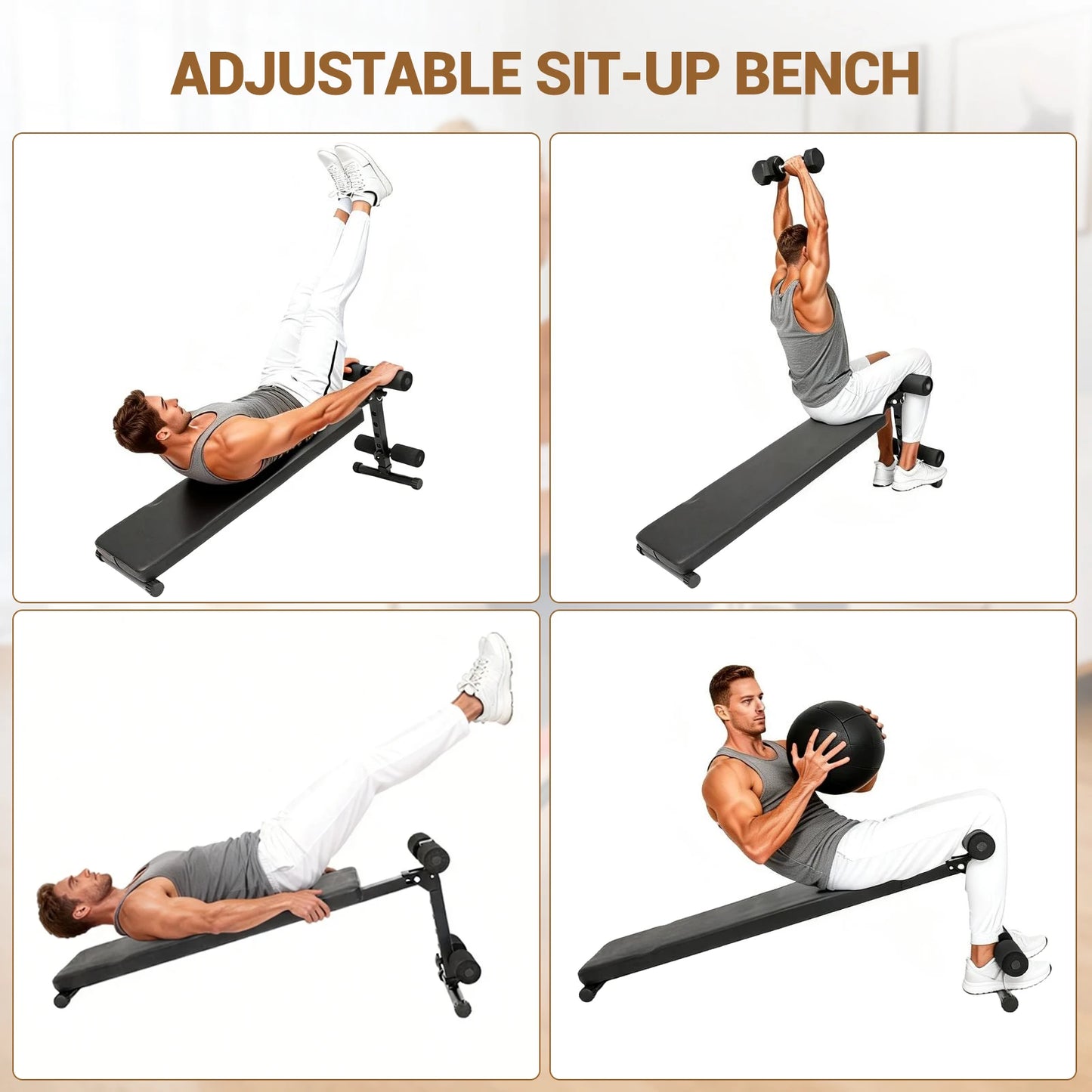 Sit-Up Bench, Folding Adjustable Workout Bench for Ab Exercise,Easy Assembled,Weight Capacity 220 LBS for Home Gym Exercise