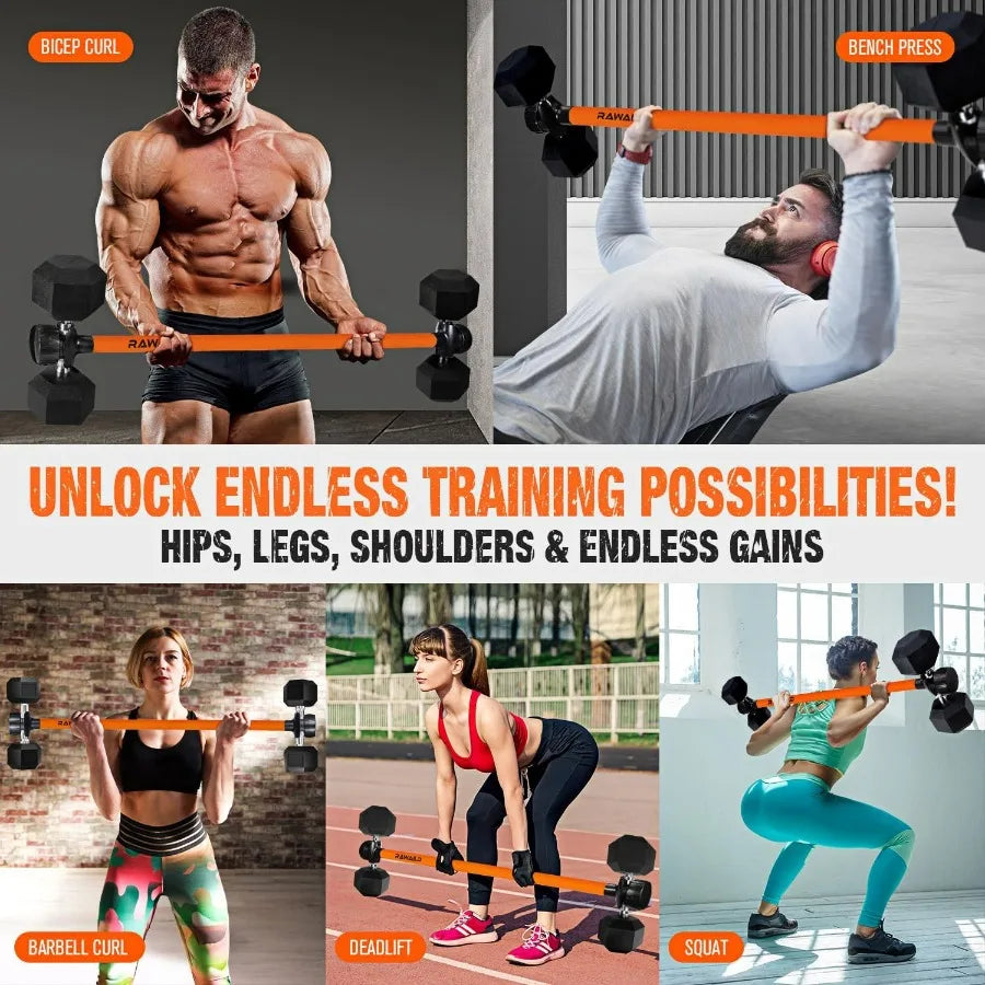 Dumbbell Converter, Convert Dumbbells to Barbell Set, Weight Bar for Bench Presses, Squats, Hip Thrust, Deadlifts, Home Weightli