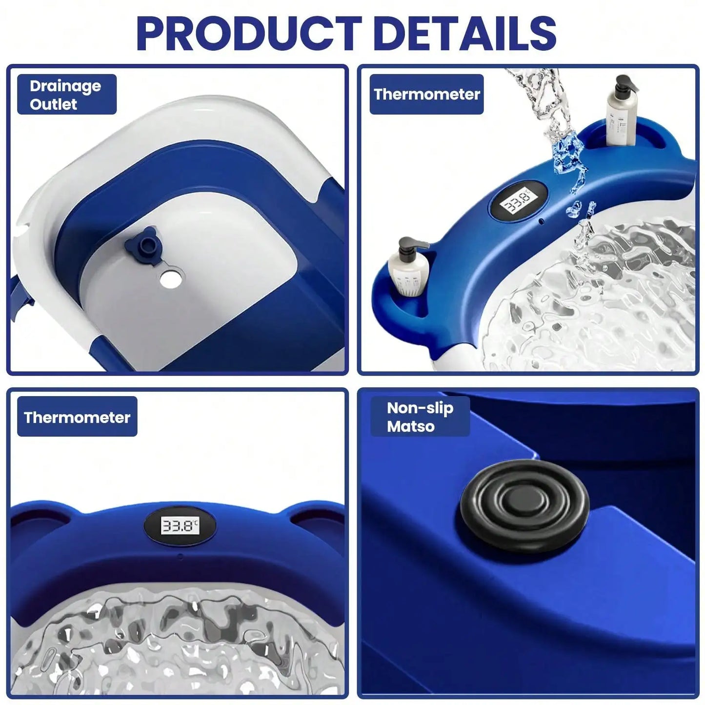 Portable Travel Bathtub, Collapsible Baby Bathtub, with Thermometer & 1 Soft Floating Cushion, with Drain Hole,For Baby 0-36 Month