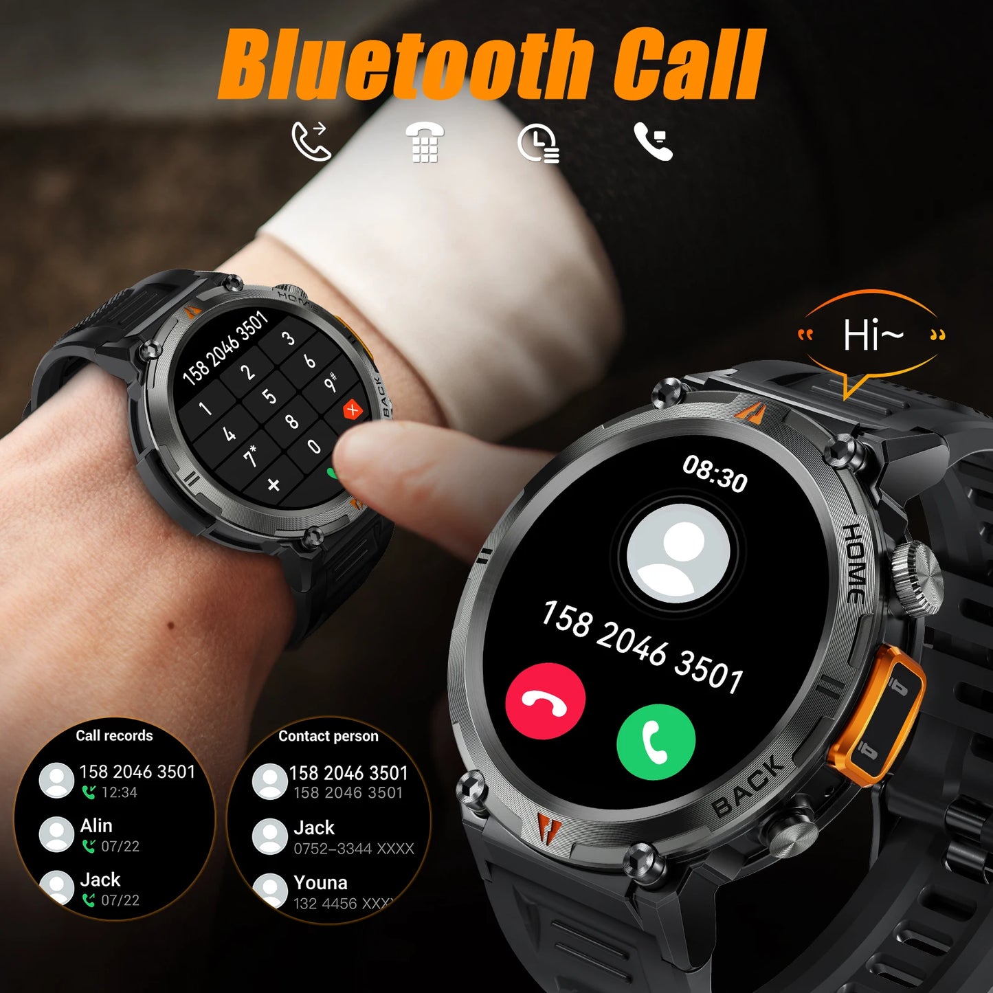 KE3 2025 New Bluetooth Call smartwatch for men Full Touch Screen With Health Monitor heart rate Flashlight Smart watch