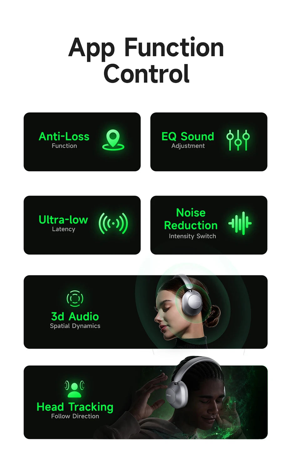 Active Noise Cancelling Bluetooth Headset Hi-Res ANC Head Tracking 3D Audio Wireless Headphones APP Control Low Latency