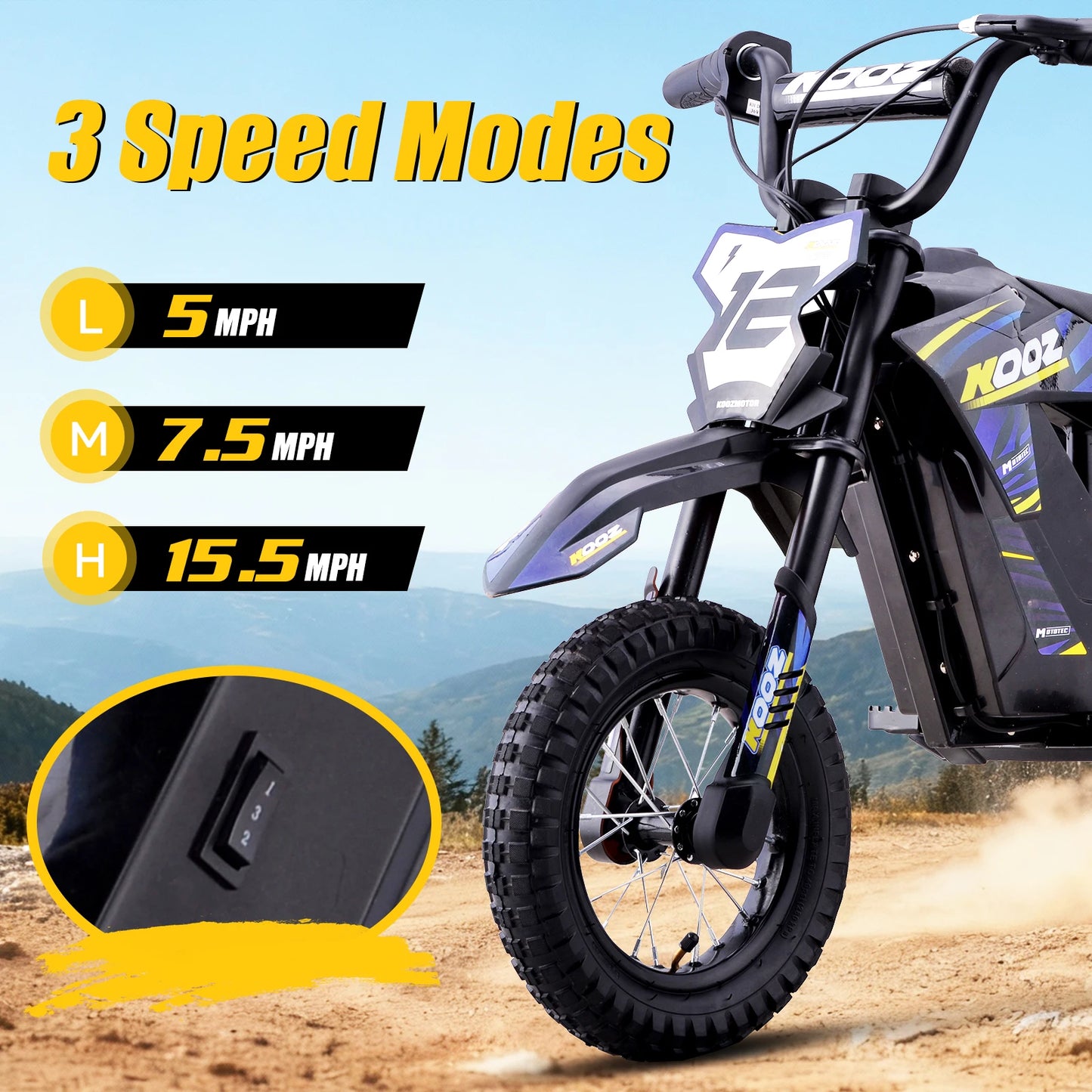 HP122E 36V 300W Electric Dirt Bike  for Kids, 3 Speed Modes, Electric Motorcycle Up to 15.5 MPH & 14 Miles Long-Range.