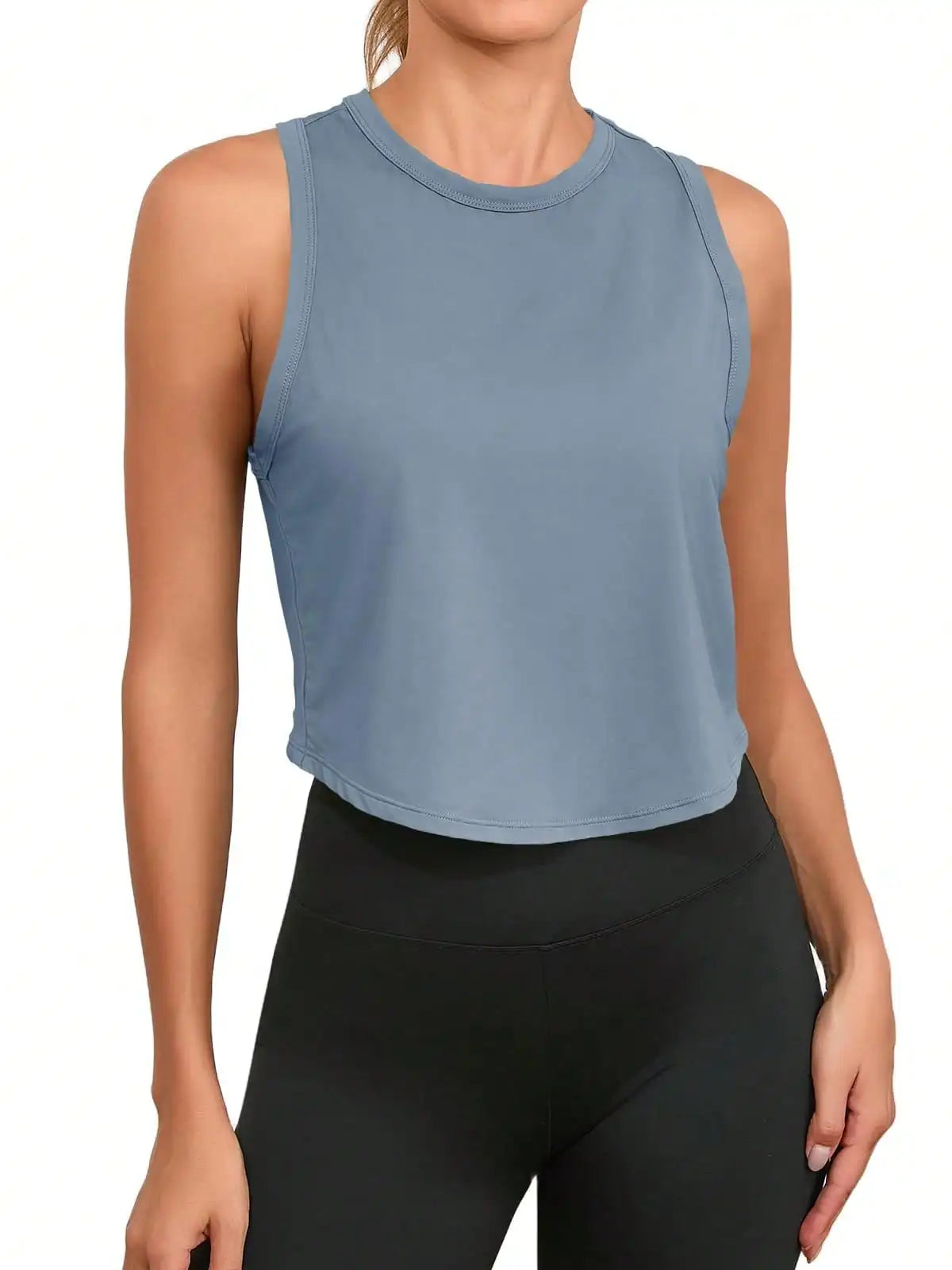 Women's Workout Cropped Tank Tops Racerback Sleeveless Crewneck Running Yoga Active Shirts