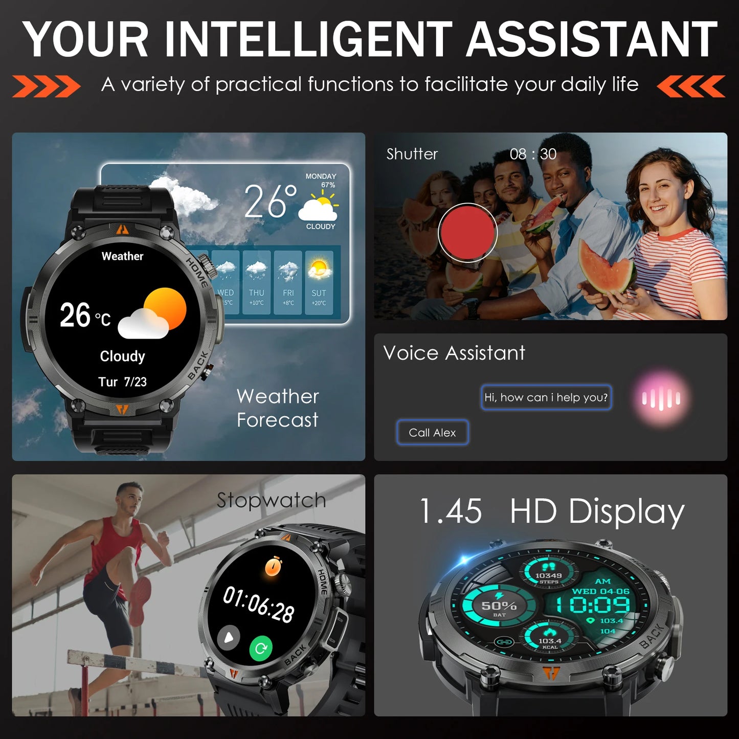 KE3 2025 New Bluetooth Call smartwatch for men Full Touch Screen With Health Monitor heart rate Flashlight Smart watch