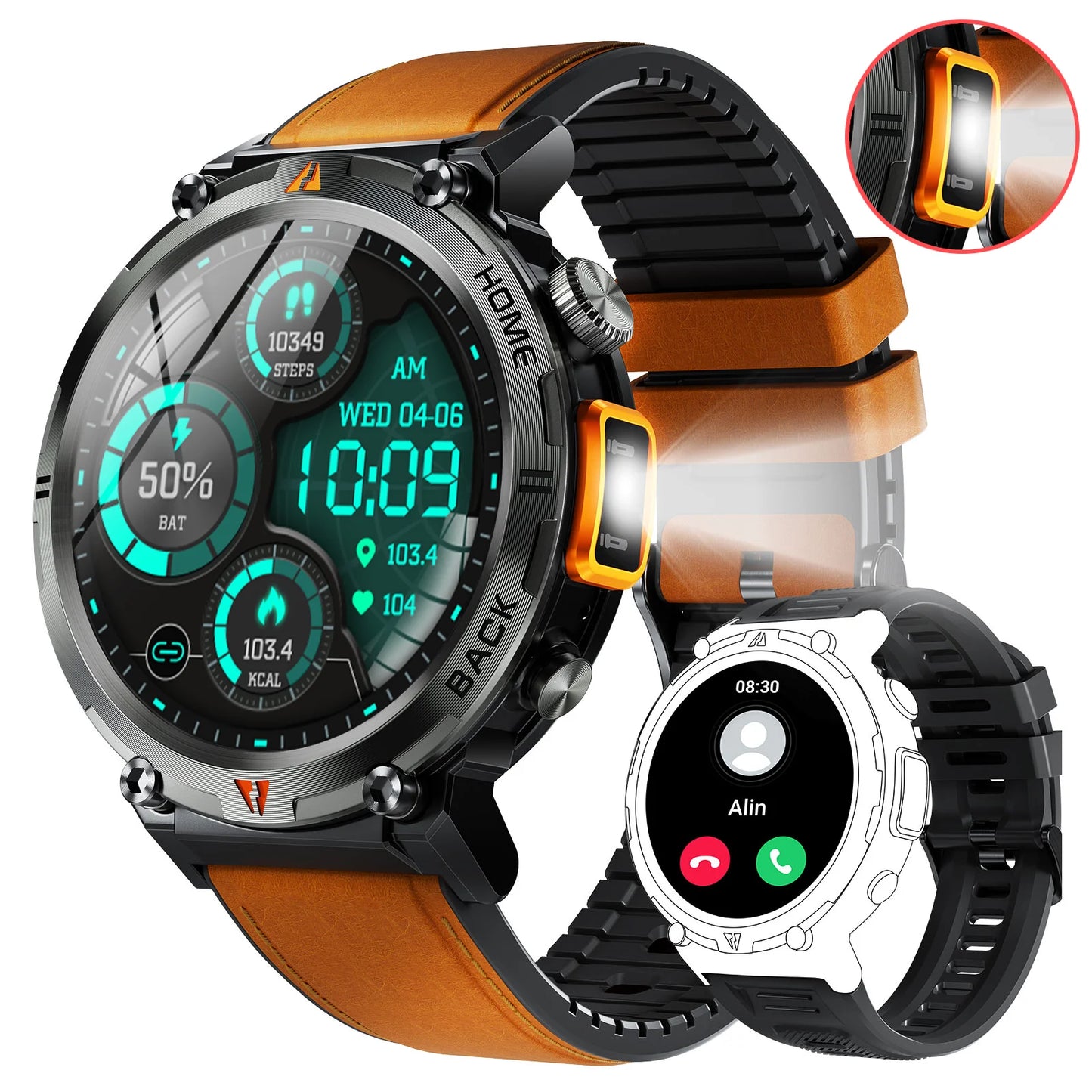 KE3 2025 New Bluetooth Call smartwatch for men Full Touch Screen With Health Monitor heart rate Flashlight Smart watch